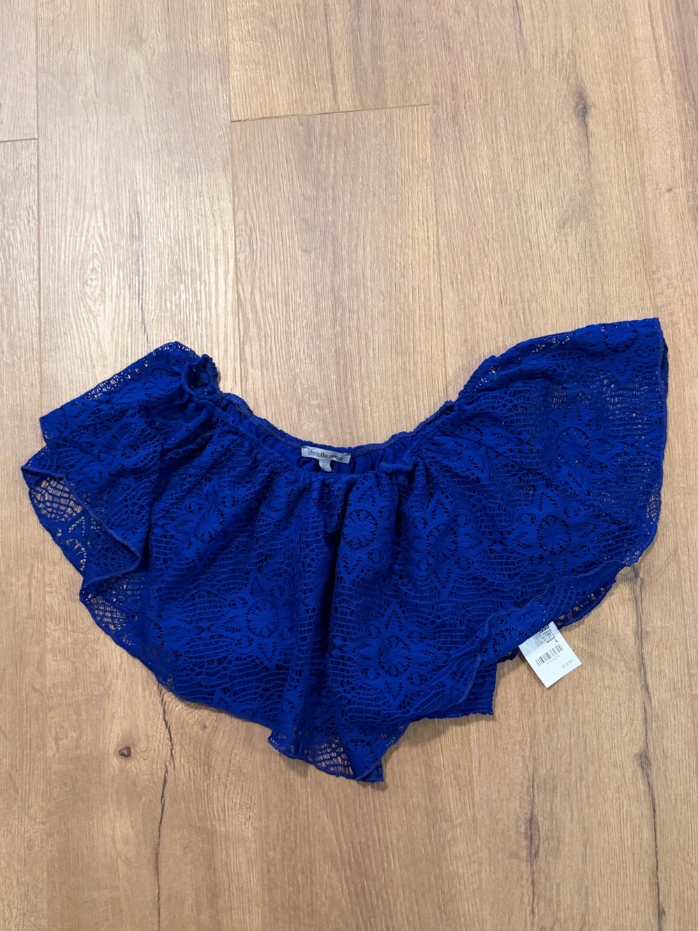 Charlotte Russe Royal Blue Lace Off-Shoulder Crop Top